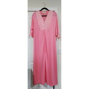 Vintage Women's Shadow Lane Long Pink Nightgown Satin Trim Full Zipper Large